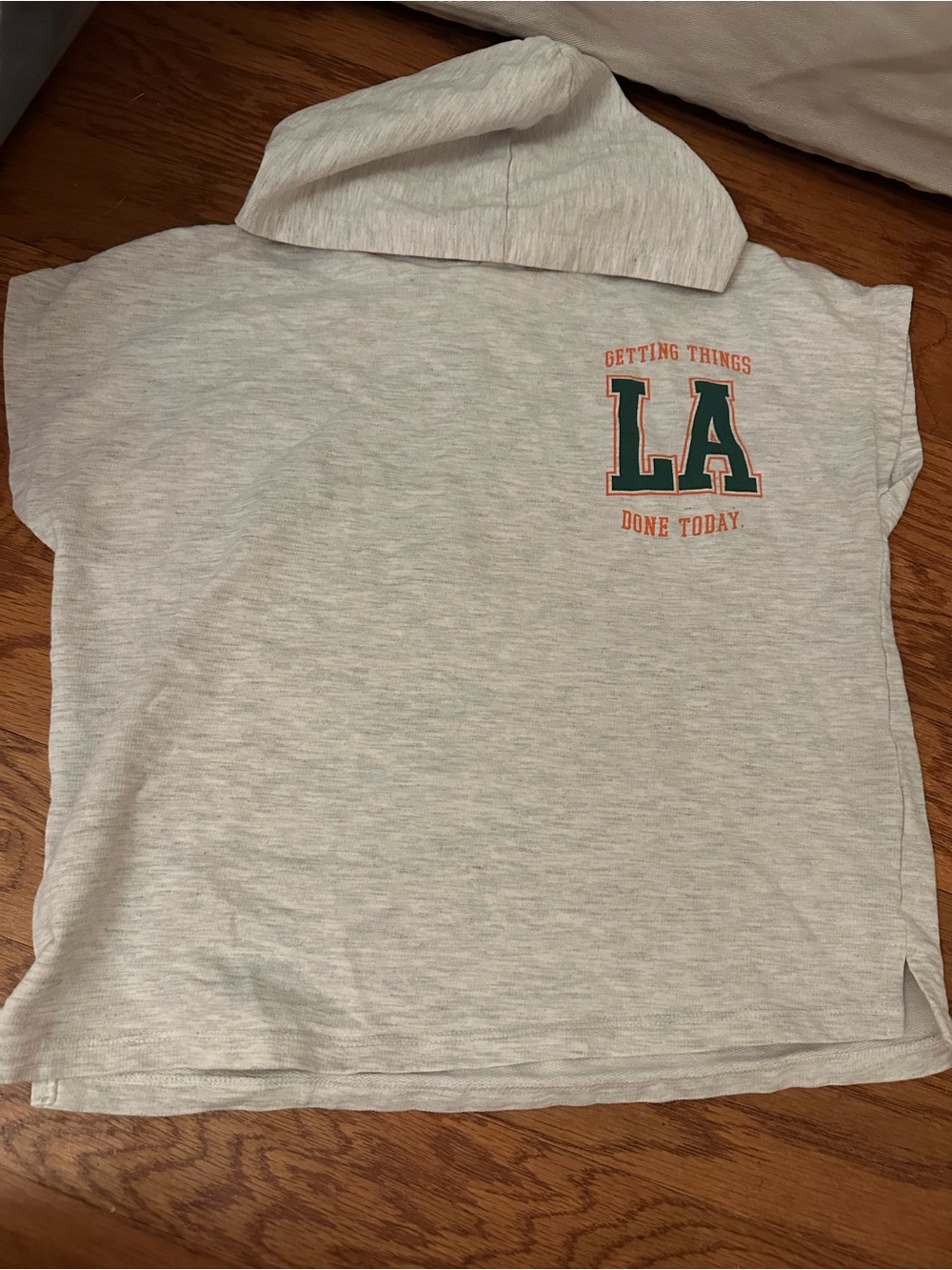 Zara Light Heather Gray Kids Hooded Tee with Green & Orange LA Graphic